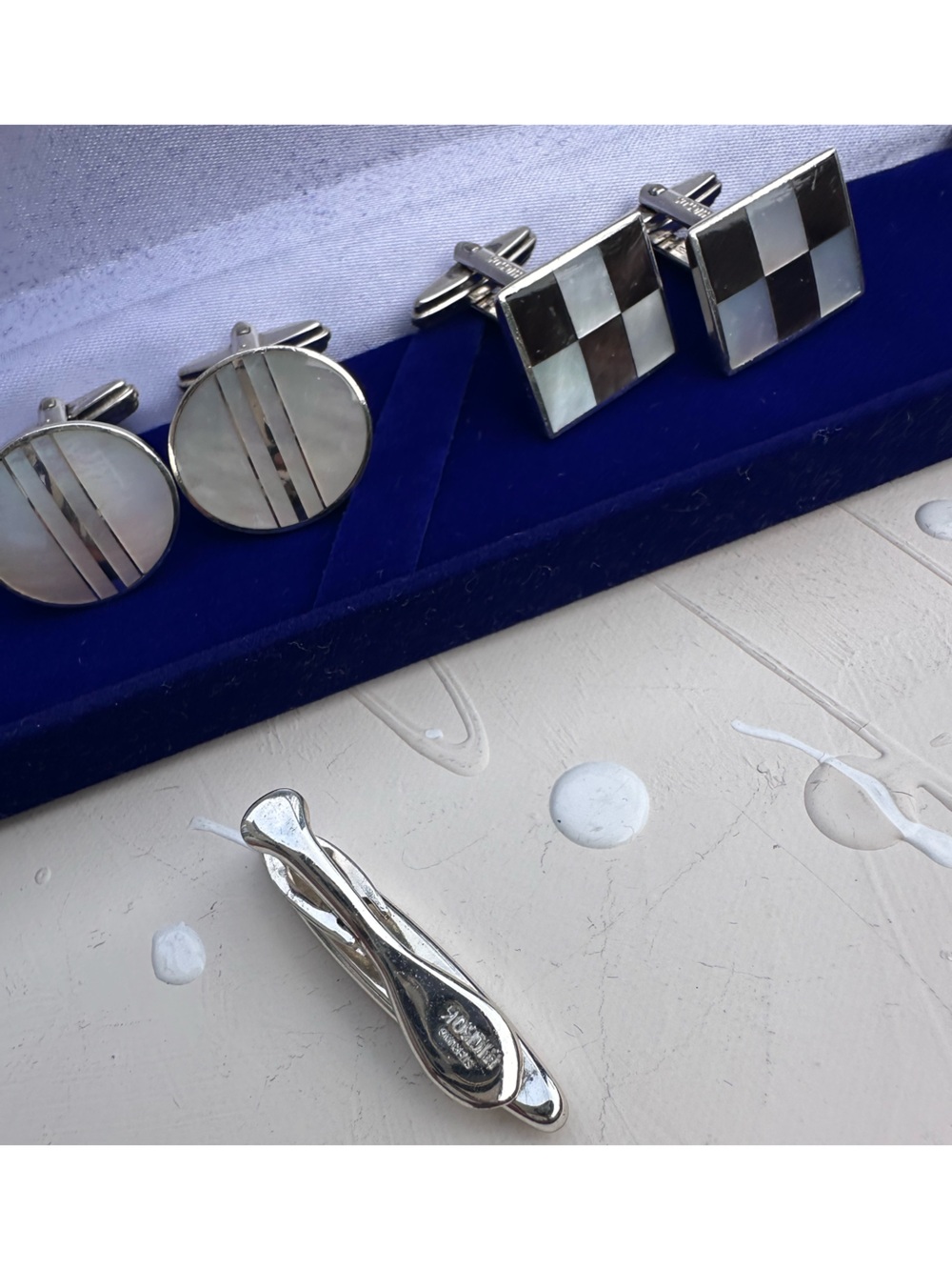 HICKOK Sterling & Mother Inlay Men's Cufflink Set - Two sets of cufflinks & Tie